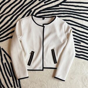 Elegant White Quilted Jacket with Black Trim